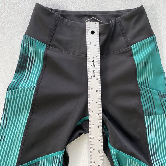 ASICS D1 Leggings Womens XS Athletic Side Pockets Black Green Stripes Activewear - Picture 8 of 11